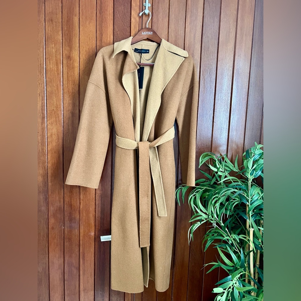ZARA WOMAN Handmade Wool Long Coat – Two‑Tone Camel – Size S – NWT – Sold Out